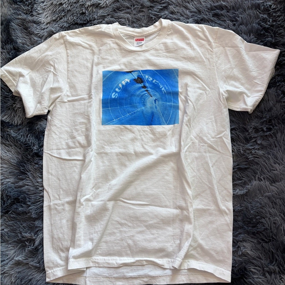 Supreme White Tee with Blue Graphic